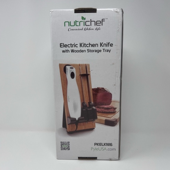 NWT NutriChef Electric Kitchen Knife with Wooden Storage Tray - Picture 3 of 3